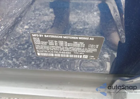 2019 BMW X3 Sdrive30I z USA, uszkodzony, nr VIN 5UXTR7C57KLR48480